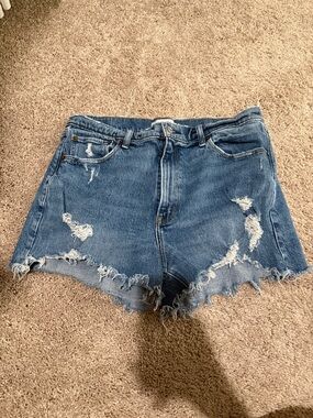 Abercrombie & Fitch Ripped High-Rise Denim Shorts in Blue